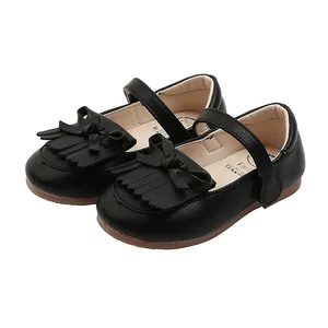 Обувь для маленьких девочек, детские туфли на плоской подошве, милые кожаные туфли принцессы, мягкие Нескользящие туфли с бахромой и бантиком, #21-30, новинка на осень