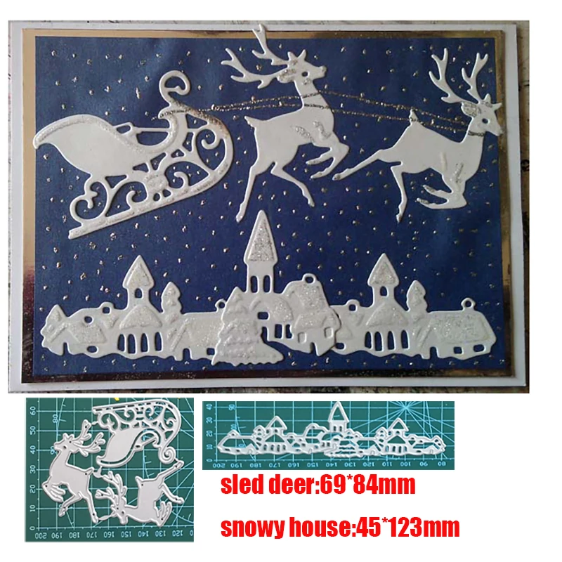 christmas metal steel cutting dies sled deer snowy house craft punch die stencils for scrapbooking album paper card making die free global shipping