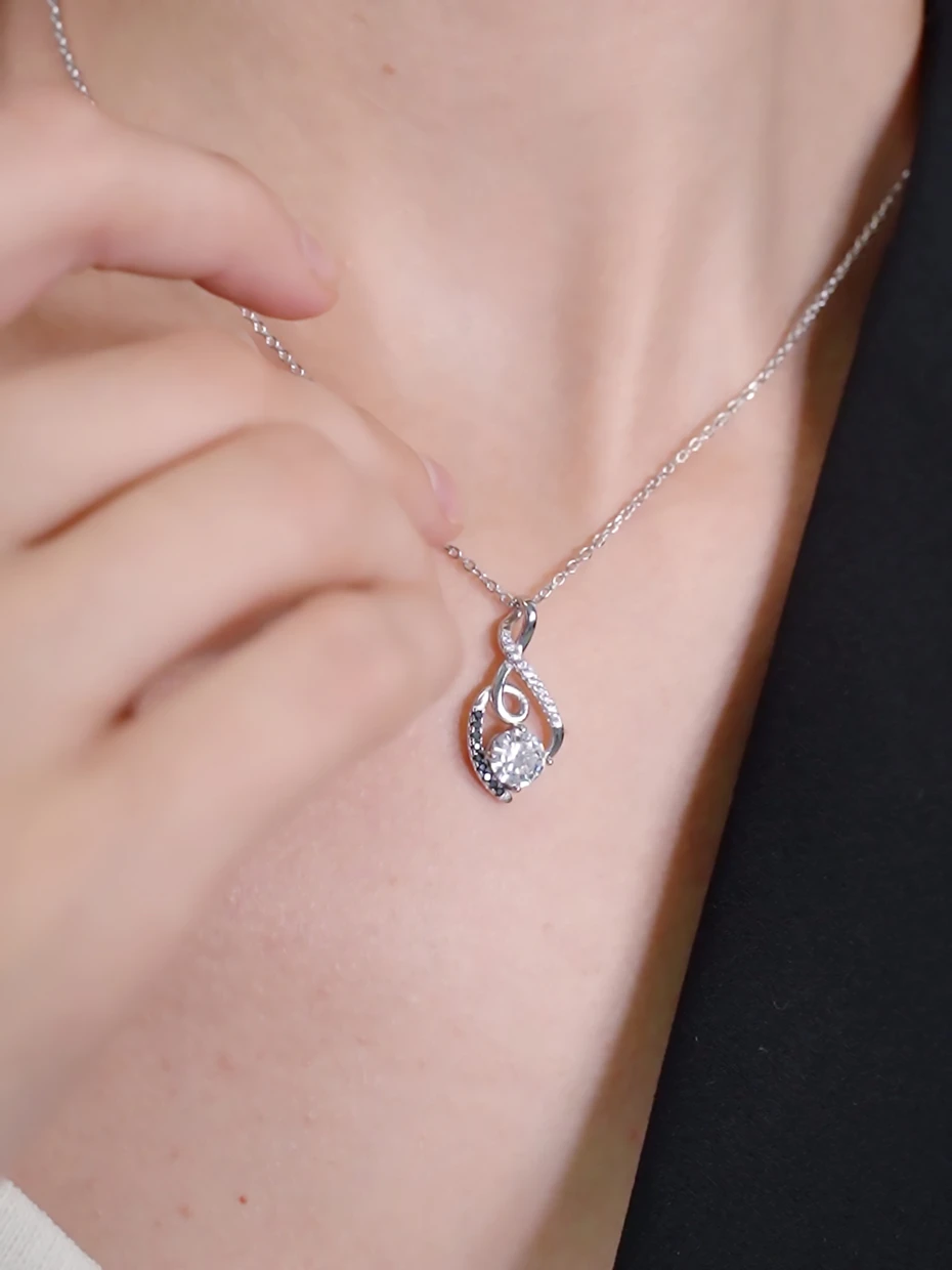 [BLACK AWN] Femme подлинные 925 пробы Серебряные Ожерелья Подвески Ювелирные изделия ЧЕРНЫЕ& ожерелье из белых камней женские ювелирные изделия P081