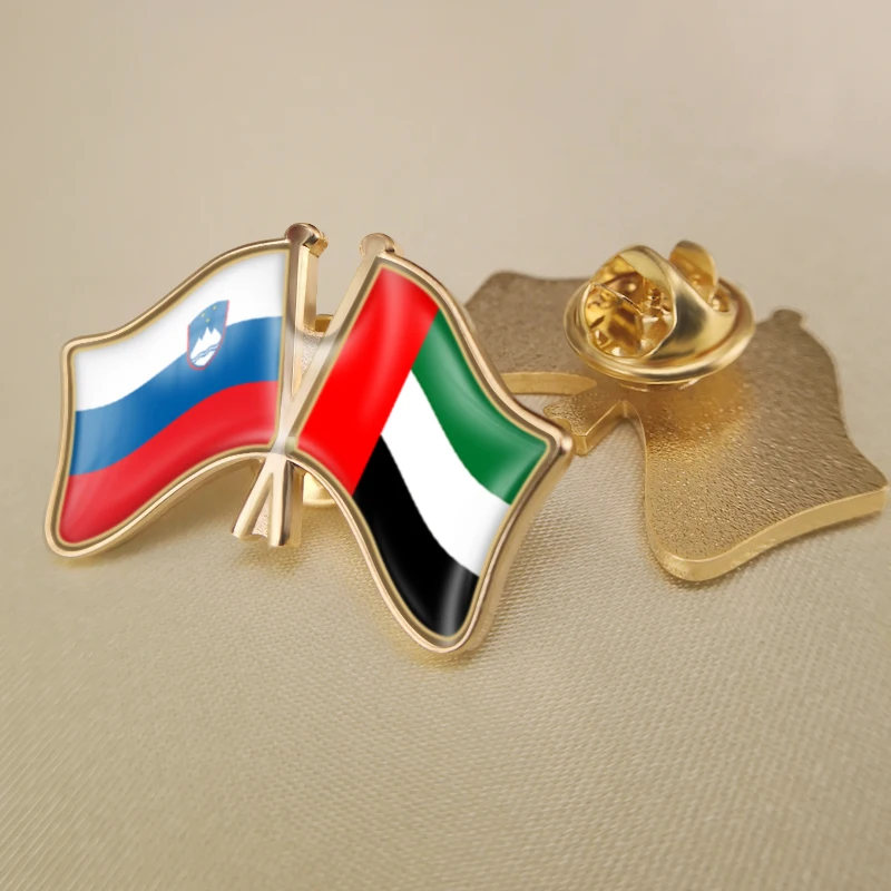 

Slovenia and United Arab Emirates Crossed Double Friendship Flags Lapel Pins Brooch Badges