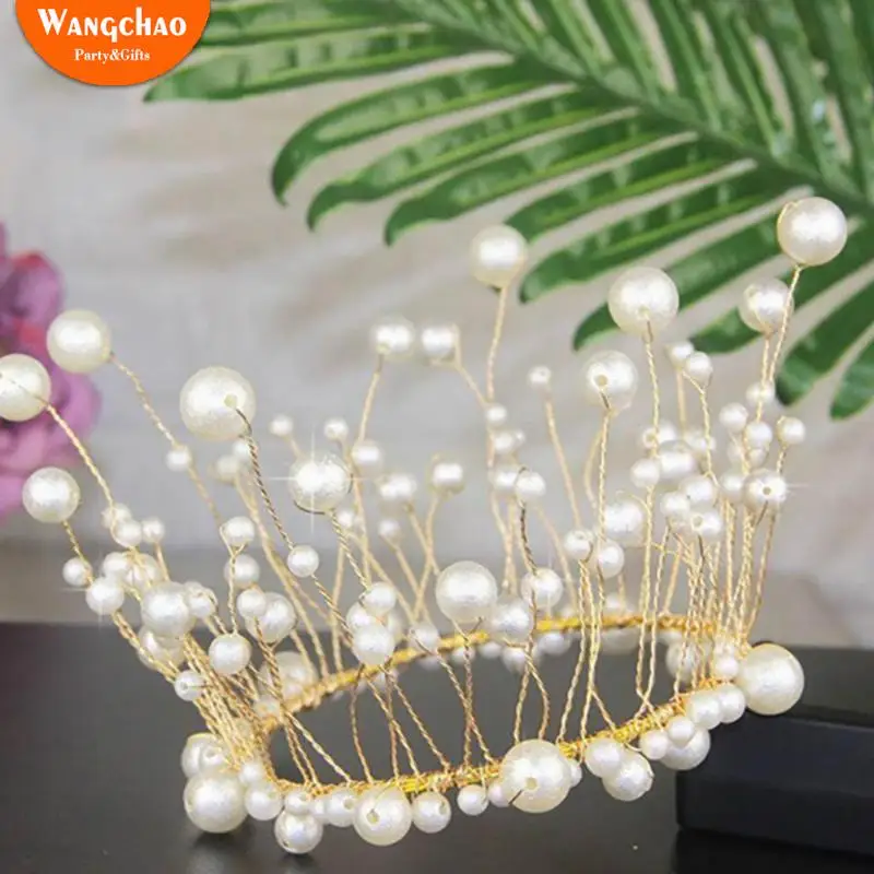 Corona de princesa brillante hecha a mano, adorno de pastel de boda, decoración de pastel de novia y novio, sombrero de feliz cumpleaños, Decoración de Pastel