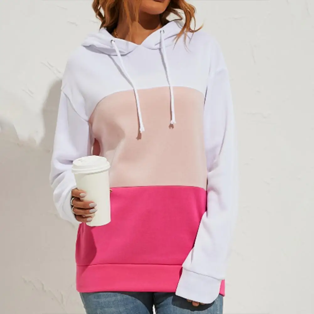 

Ladies Hoodie Three-color Stitching All Match Winter Color Contrast Hooded Sweatshirt Daily Wear sweat capuche femme