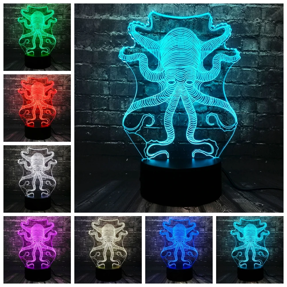 Яркие 3D животных Осьминог Каракатица RC USB светодиодный светильник Подводный мир