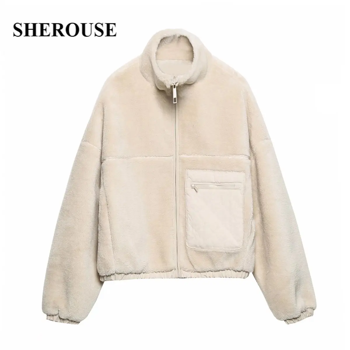 

Sherouse Women Fashion Solid Front Zipper Jacket Vintage Long Sleeve High Neck Female Coat Chic Tops