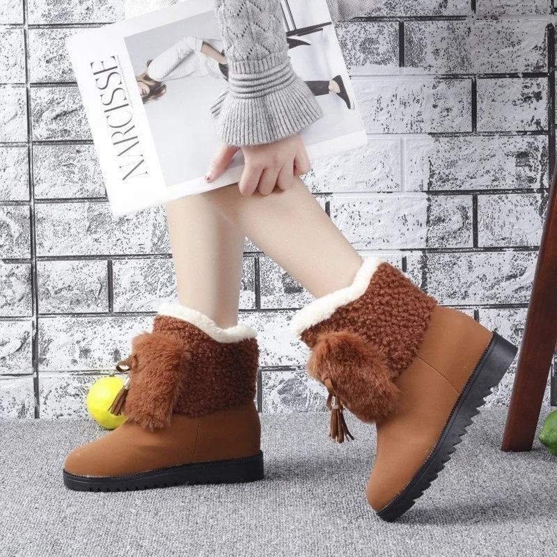 

Новинка 2021, кожаные женские сапоги для снежной погоды, сапоги для снежной погоды с натуральным мехом, теплые зимние женские сапоги с круглым...