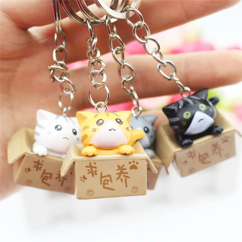 4pcs/lots Lovely Cartoon Cat Key Rings Chains Pendant Ornament For Bag Car Keychain Random Mixed Style |