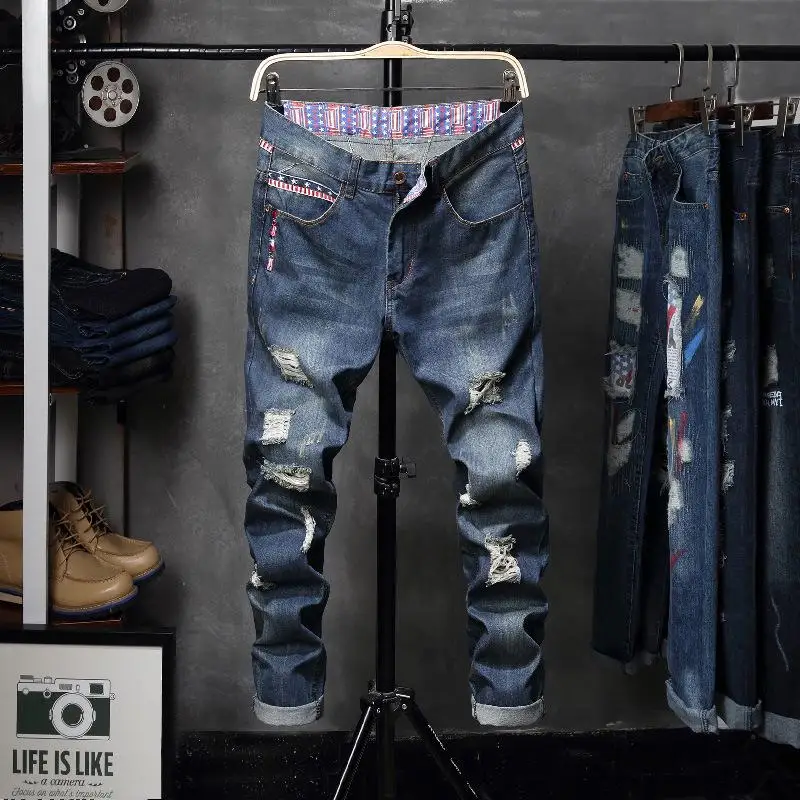 

New Arrivals Men's Jeans Retro Denim Pants Casual Hiphop Embroidery Trousers