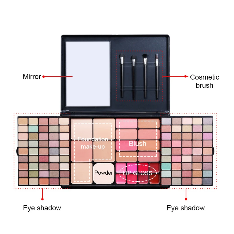 

POPFEEL 4-in-1 Makeup Set 112 Color Eyeshadow Palette Foundation Lip Gloss With Cosmetic Brush Long-Lasting Rich Color Makeup