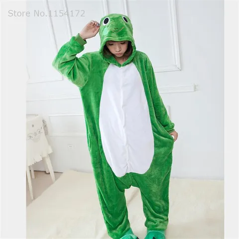 Пижама в виде лягушки унисекс, Фланелевая пижама в виде животного, Женский пижамный комплект, одежда для сна, кигуруми