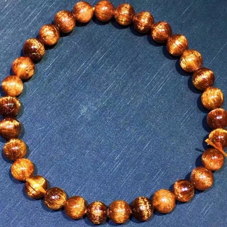 

Genuine Natural Copper Hair Rutilated Quartz Round Beads Bracelet 6.2mm Gemstone Stretch Crystal Rare Cat Eye AAAAA