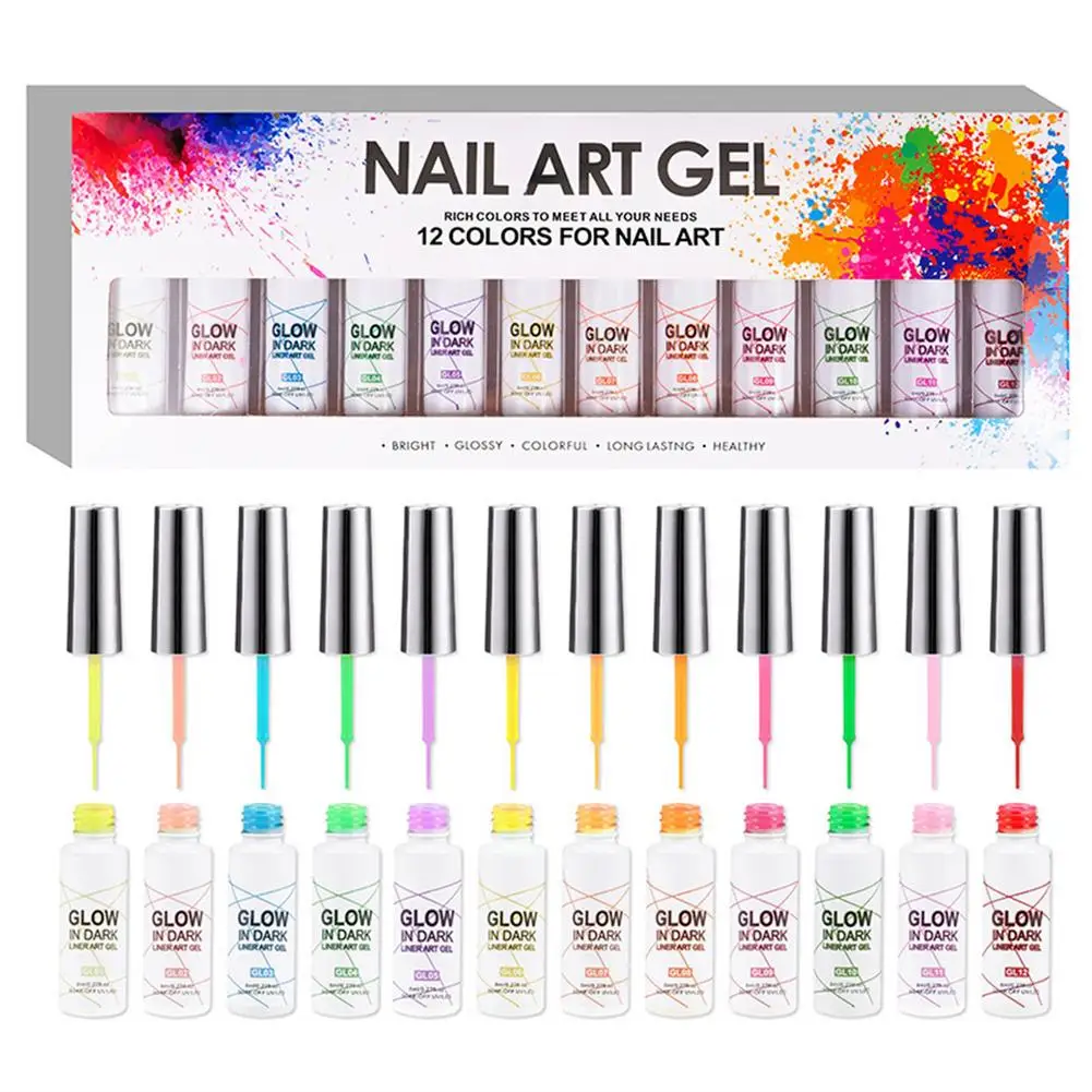 

12 Colors Nail Polish Set 3D Glow In The Dark Neon Gel Nail Polish Kit Lasting More Than 21 Days For Halloween Christmas Part