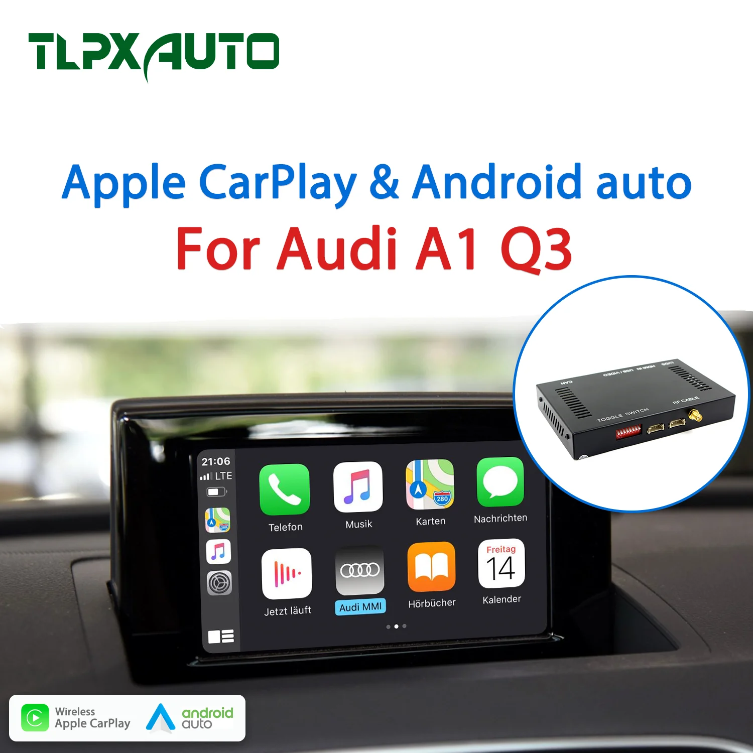 Беспроводной Apple CarPlay Android автоматический интерфейс Prime для Audi A1 2013 2018 Q3 2012