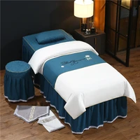 custom embroidery 4 6pcs beauty salon bedding set massage spa use bedspread duvet cover bed skirt quilt sheet chair cover