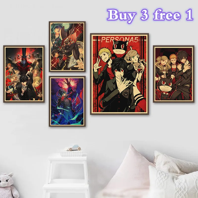 Японское аниме Persona 5 художественные постеры из крафт-бумаги в стиле ретро