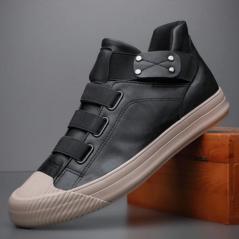 

Mens Casual Shoes PU Leather Lace Up Male Sneakers Solid Color Breathable Mens Vulcanize Shoes A32-61