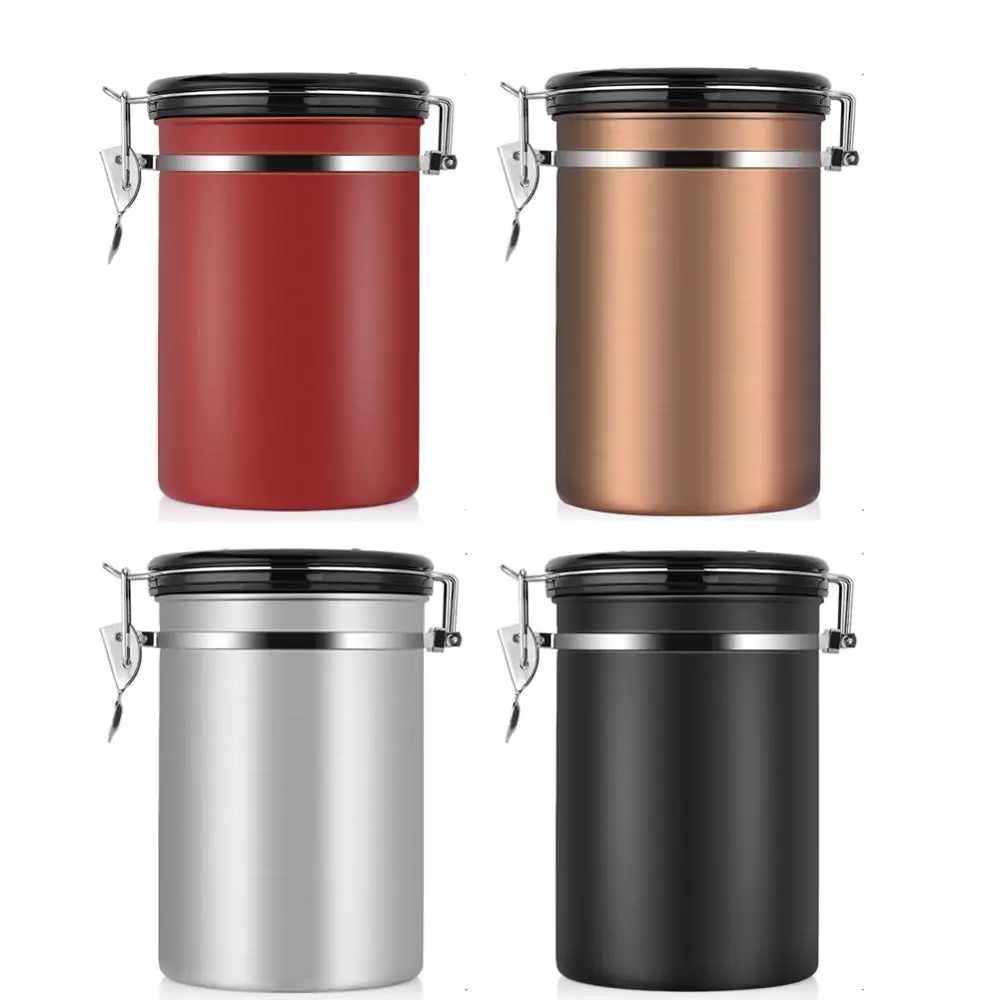 

Stainless Steel Coffee Bean Container Large Airtight Coffee Tea Sortage Canister Black Kitchen Sotrage for Kitchen Organizer