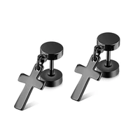 2020 small black cross dumbbells stud earrings for women men punk vintage stainless steel piercing jewelry accessories wholesale