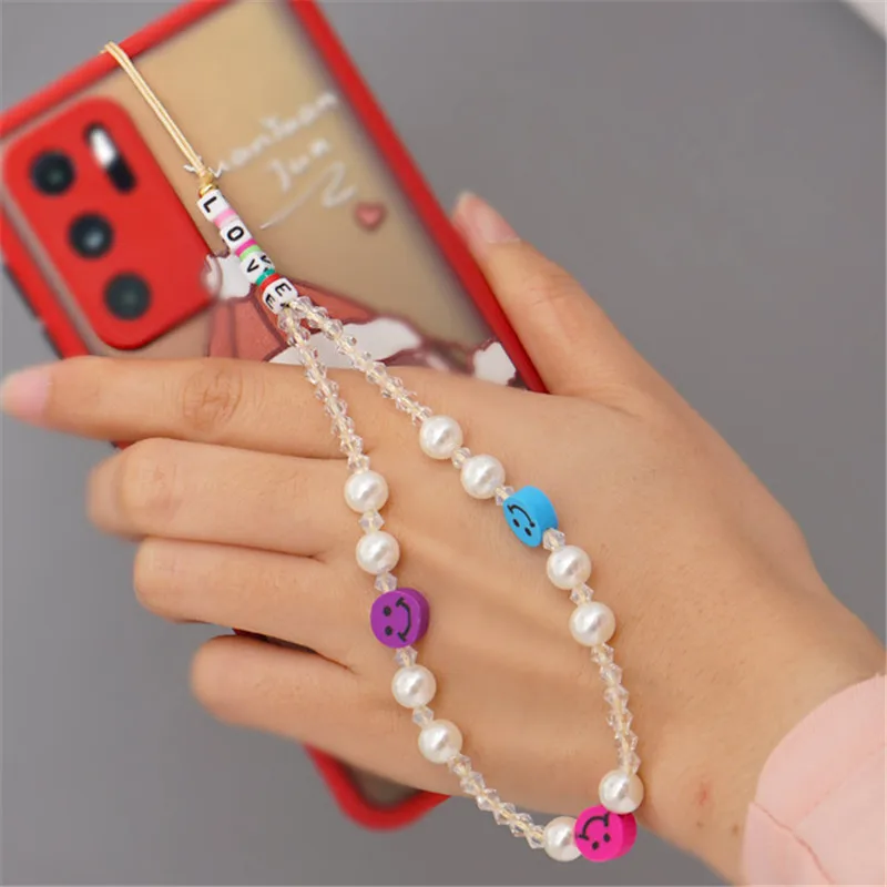

MASA 2021 New Mobile Phone with Lanyard Color Love Pearl Soft Ceramic Rope Mobile Phone Case Lanyard Is The Best Gift for Girls