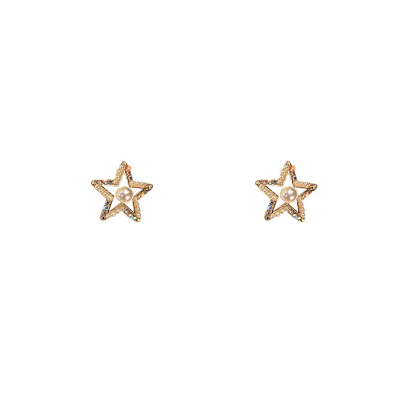 

Korean Fashion New Dissymmetry Star Moon Colorful Gold Rhinestone Women Stud Earrings 925 Sterling Silver