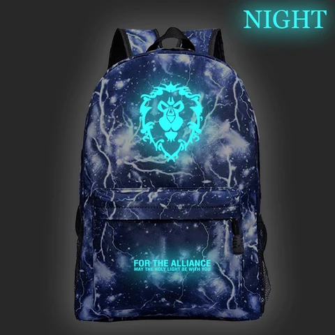 Светящийся рюкзак World of Warcraft для мужчин и женщин, детские дорожные сумки для книг, школьные ранцы для мальчиков и девочек для ноутбука