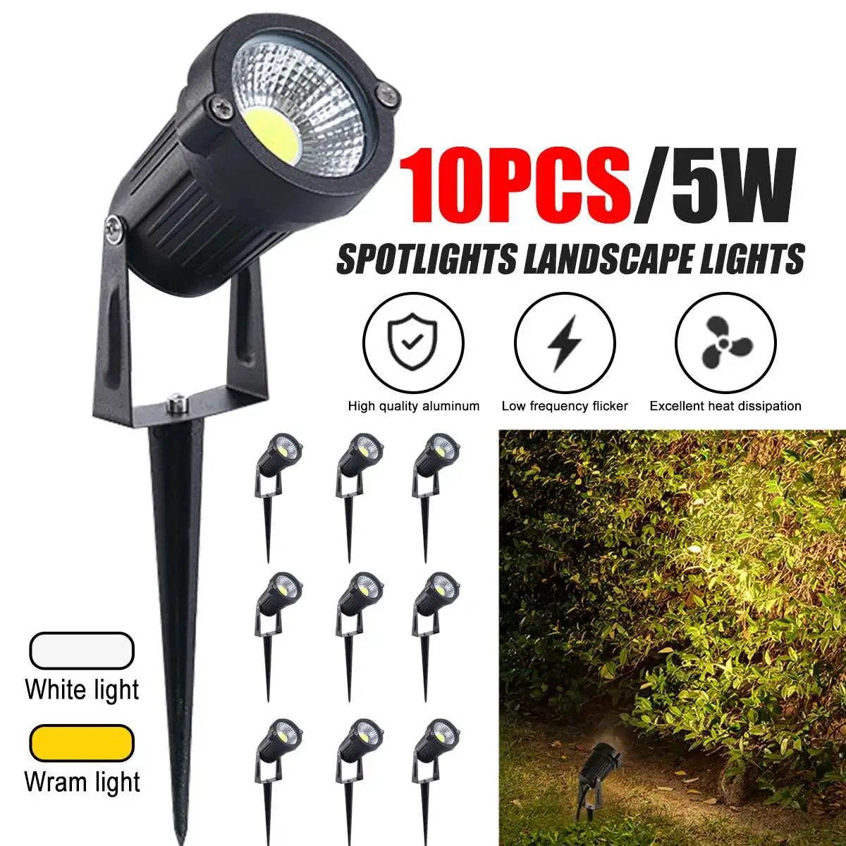 

10x White/Warm lightNew Style COB Garden Lawn Lamp Light 85-265V Outdoor LED Spike Light 5W Path Landscape Waterproof Spot Bulbs