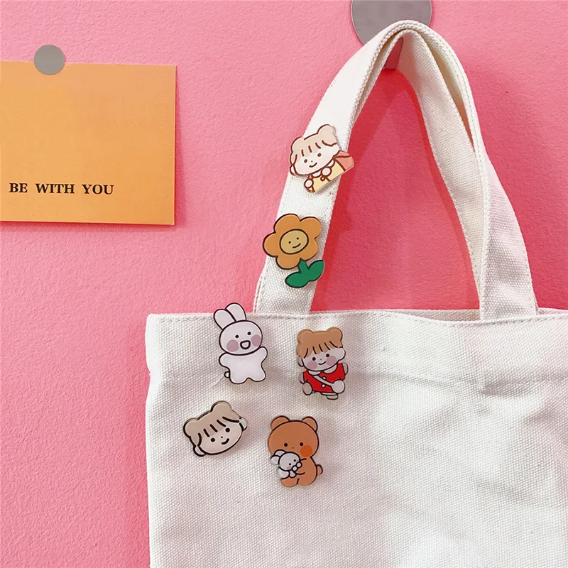 

3Pcs/Pack Korean Cartoon Flower Little Girl Rabbit Dog Bear Badge Cute Animal Acrylic Brooch Pins Decor Clothes Backpack Jewelry
