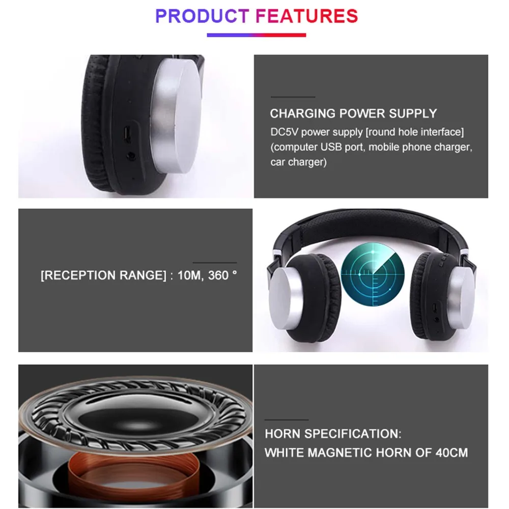 

MH8 Head-mounted BT5.0 Wireless Headset Adjustable Foldable 3D Stereo Sound Headphone Button Operation Support TF Card