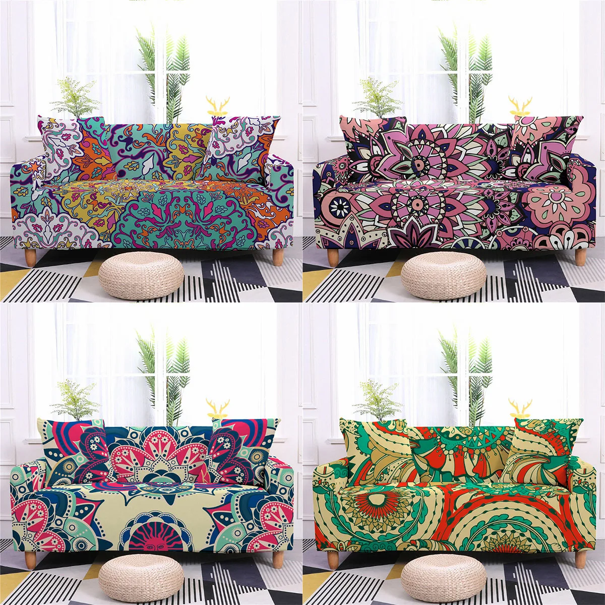 

Mandala Sofa Cover Living Room Decor European Dustproof Sofa Slipcovers Bohemia All-Inclusive Elastic Couch Covers Four Seasons