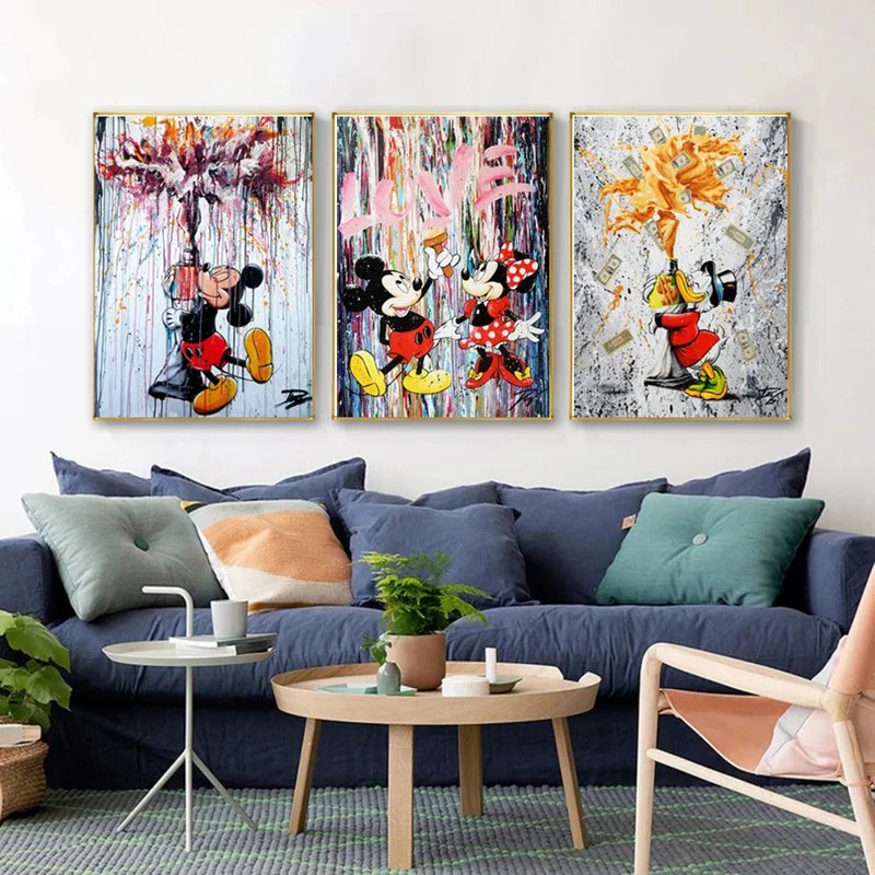 

Disney Mickey Mouse Colourful Mickey Minnie Mouse Canvas Painting Nordic Wall Pictures Poster Print for Living Room Decoration
