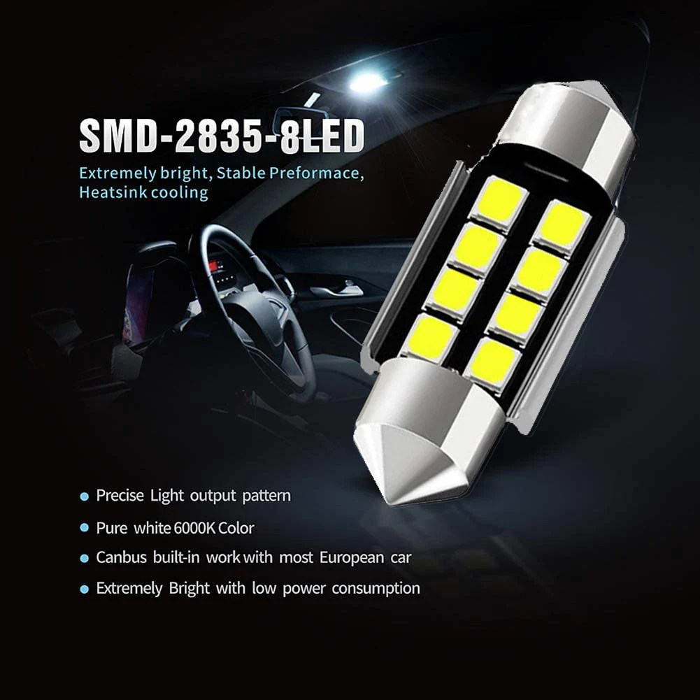 Светодиодный фонарь для салона автомобиля 2 шт. 31 мм 36 39 41 SMD 2835 белый без ошибок