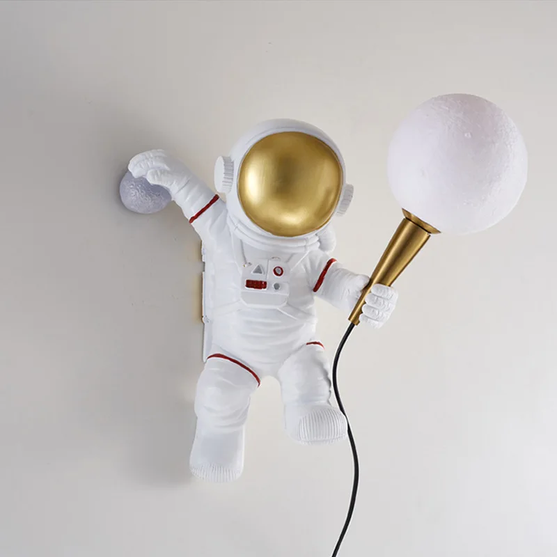 

New Astronaut Wall Lamp 3D Printed Moon Lampshade Personality Eye Protection Children's Room Bedside Wall Light Hallway Living