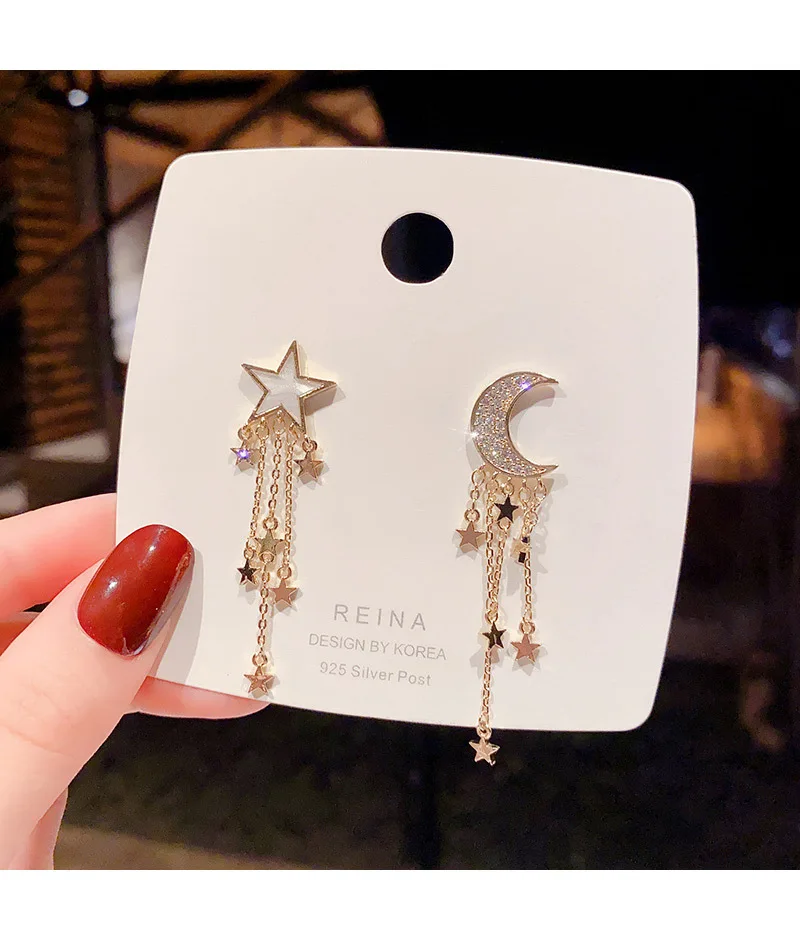 

2020 Five Angle Star Moon Tassel Asymmetry Exquisite Women Earrings Gift Jewelry of Valentine's Day Present