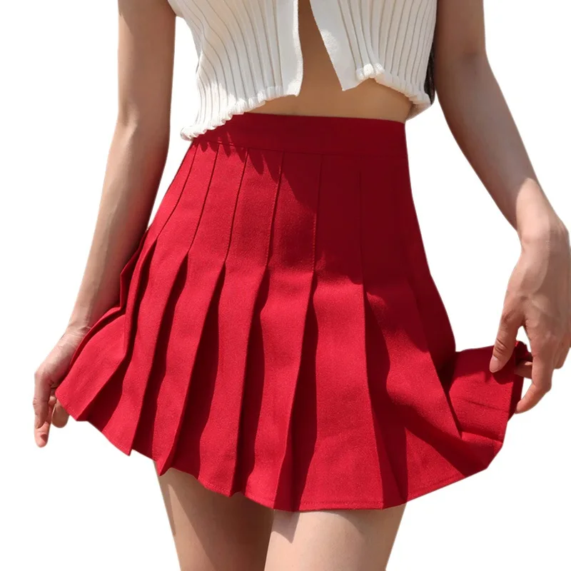 

Women Pleated Mini Skirt High Waist Cute Girls Slim Skirt Solid Color Summer Spring Female Skirt Student Pleated Skirt S M L XL