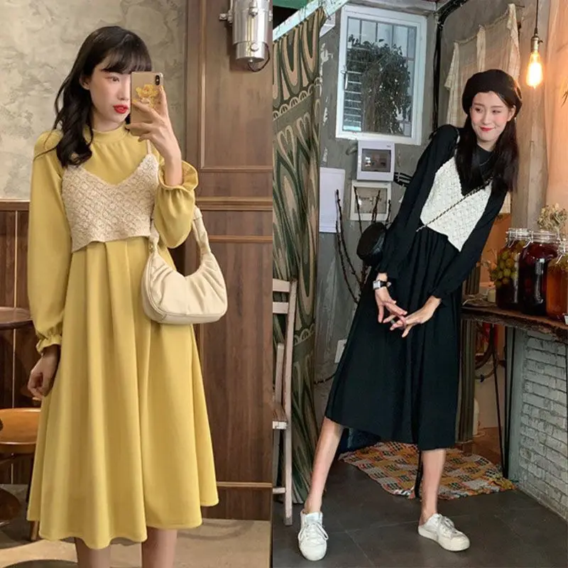 

Two piece dress women's autumn winter 2021 age reducing suit women boho long maxi dress plus size ruched dress party dress