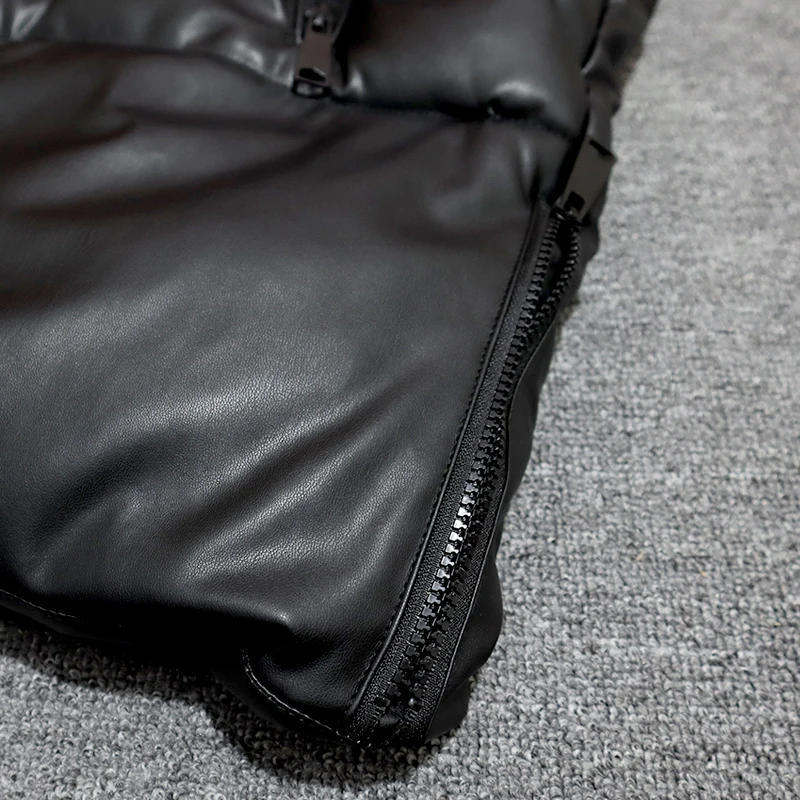 Худи женское утепленное из искусственной кожи толстая парка на молнии длинная