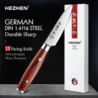 hezhen 3 5 inches paring knives peeing fruit german din1 4116 steel pakka wood handle stainless steel rivet