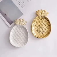 homie ceramic pineapple leaves jewelry dish gold silver white black earrings ring plate dessert tray bowls decorative