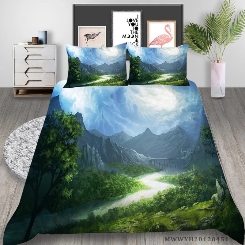 

3D Bedding Set Natural Scenery Print Quilt Cover Set Violet King Queen Size 2/3 Pcs Comforter Cover Set Pillowcase