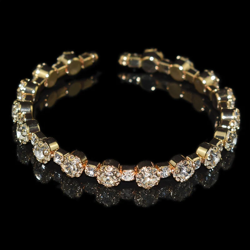 1 Row-Gold-Bangles NEW Gold silver Metal Rhinestone Collar Necklaces for Women Round 3Row collar mujer collares Fashion Jewelry Choker Wholesale - Окраска металла: 1 Row-Gold-Bangles