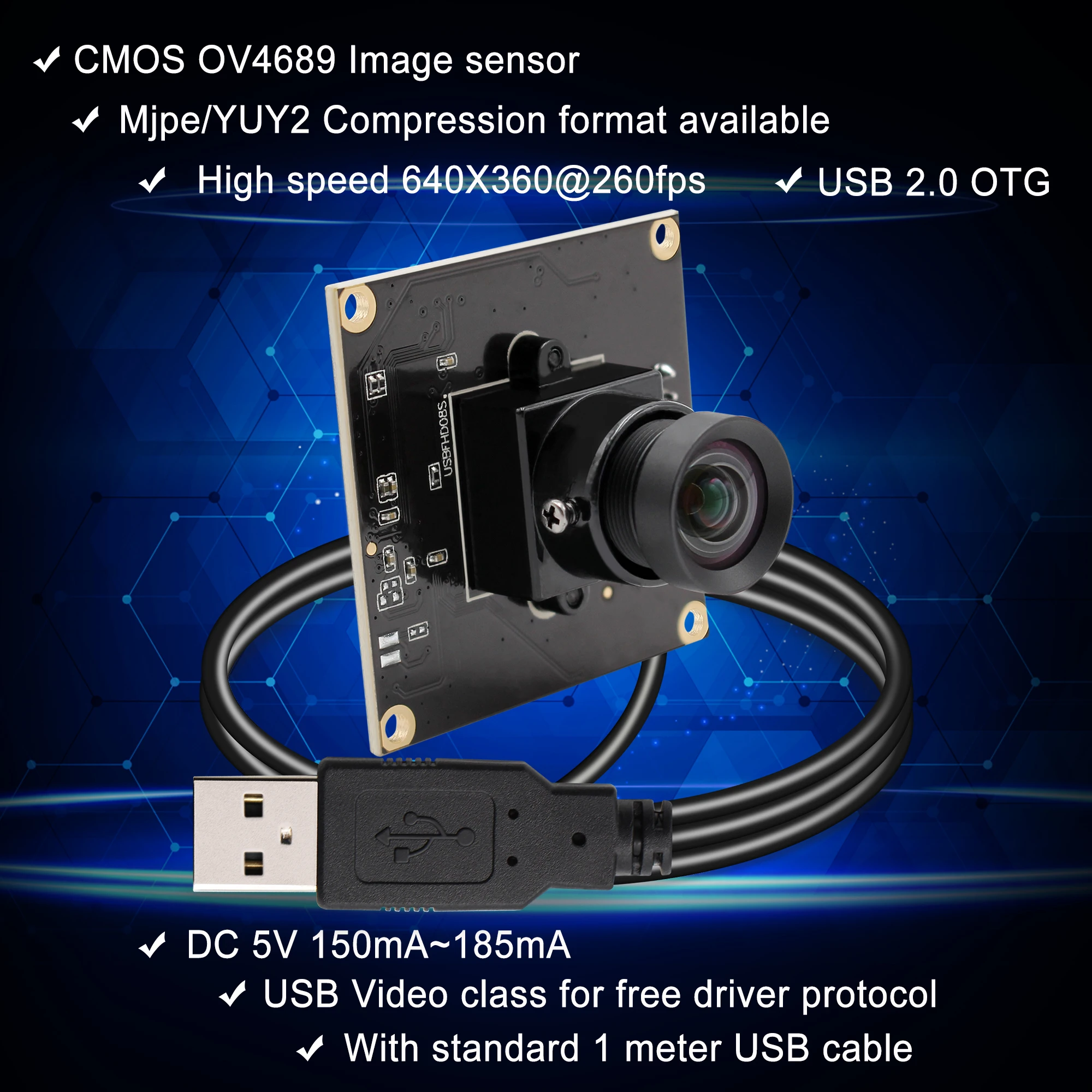 2 МП высокоскоростная веб-камера без искажений USB2.0 MJPEG 1080P 60fps/ 720P 120fps/ 360P 260fps CMOS