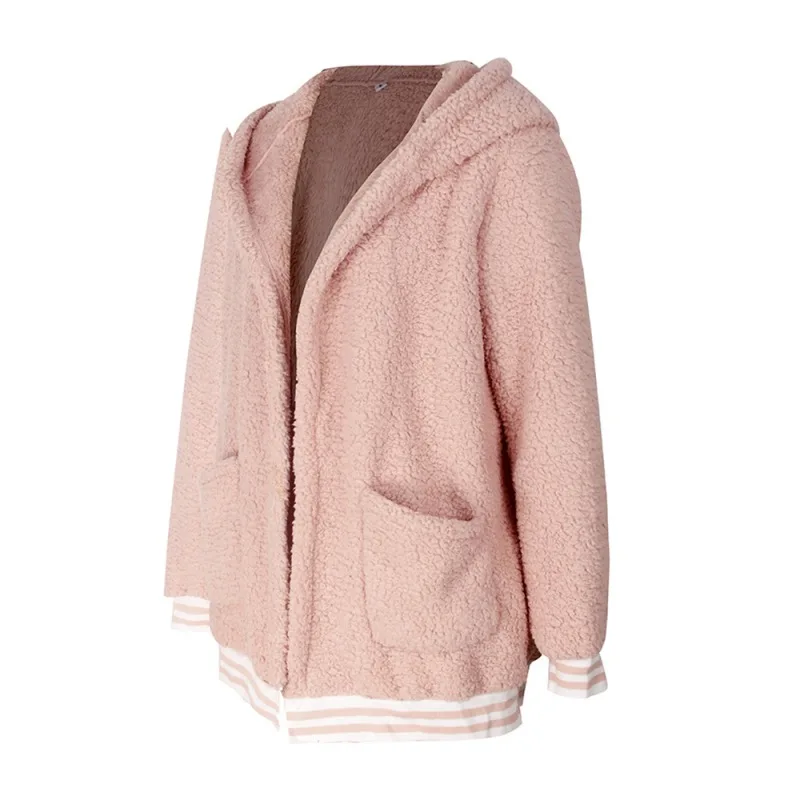 

EFINNY Girls Plus Size Autumn Winter Jacket Women Solid Zipper Hooded Lady Cardigan Casual Loose Women Coat Female Tops Vacation