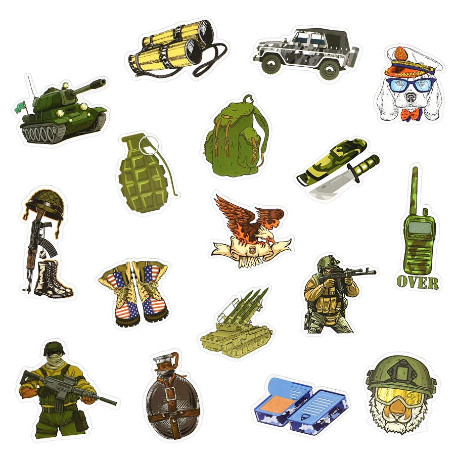 Pegatina de Graffiti militar para ni&ntilde;os, pegatinas y calcoman&iacute;as de vinilo de soldado, bricolaje, para ordenador port&aacute;til, monopat&iacute;n, funda de tel&eacute;fono, Motor, 50 Uds.-2