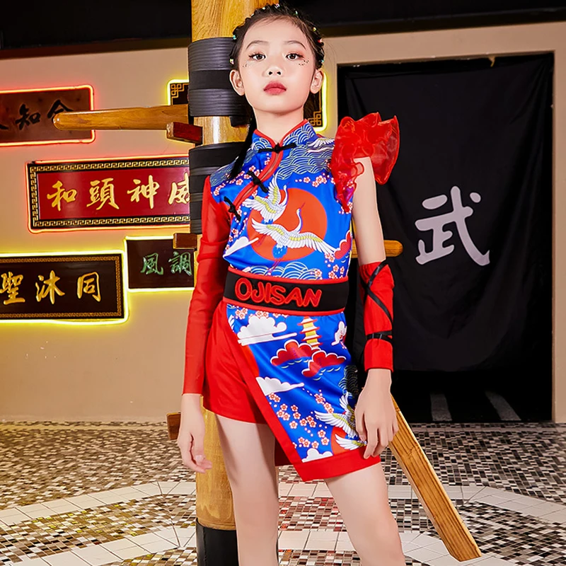 

Hip Hop Suit Girls Chinese Style Long Sleeves And Shorts Catwalk Fashion Model T-Stage Jazz Dance Costume Performance WD0086