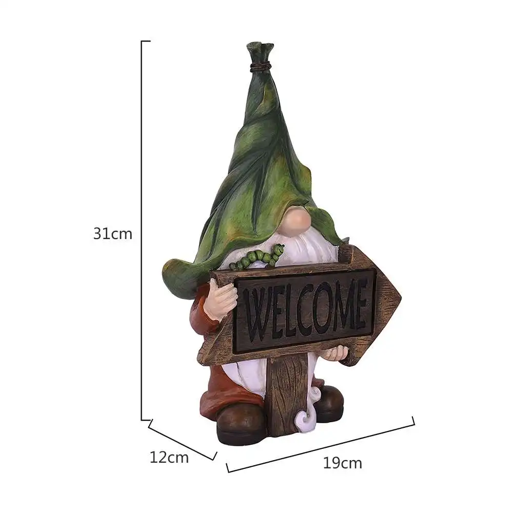 

Garden Gnome Statue Resin Gnome Figurine Holding Welcome Sign with Solar LED Suitable For Home Decoration