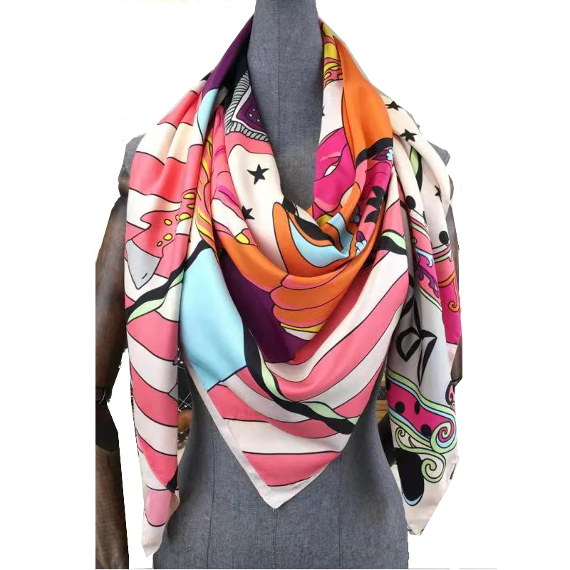 Женский шёлковый шарф в стиле ретро 130x130 см |