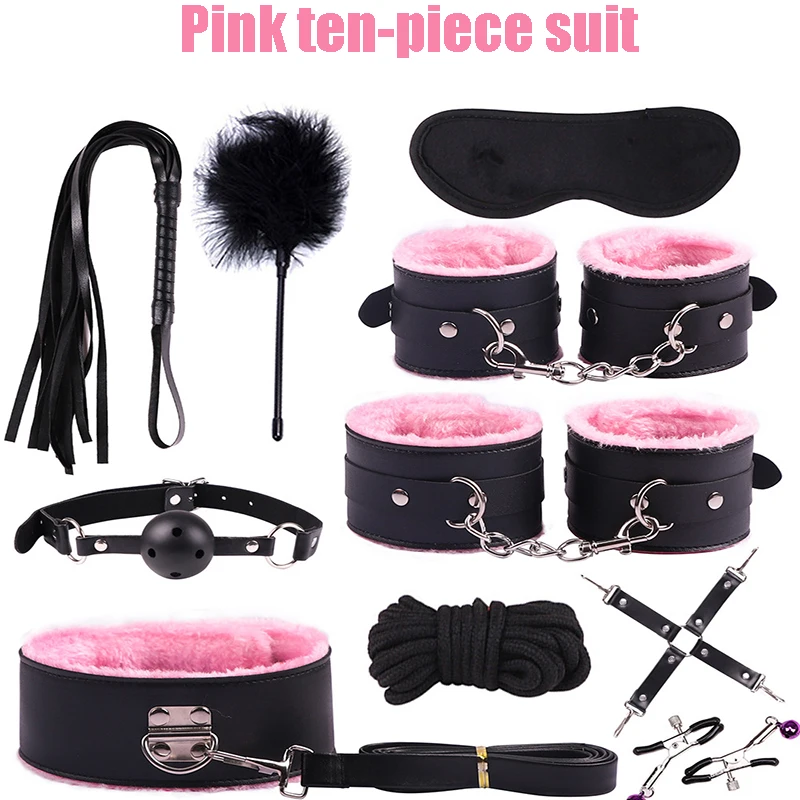 БДСМ плюшевый костюм из 10 предметов Пять цветов на выбор маска для глаз кнут