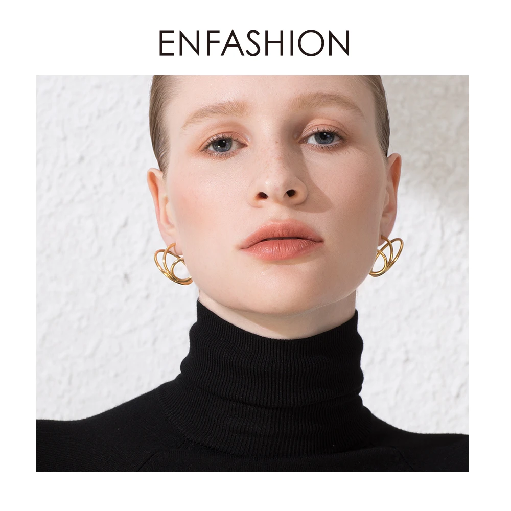 ENFASHION Многослойные Круглые серьги-гвоздики для женщин, золотые панковские геометрические серьги из нержавеющей стали, модное ювелирное изделие E191116