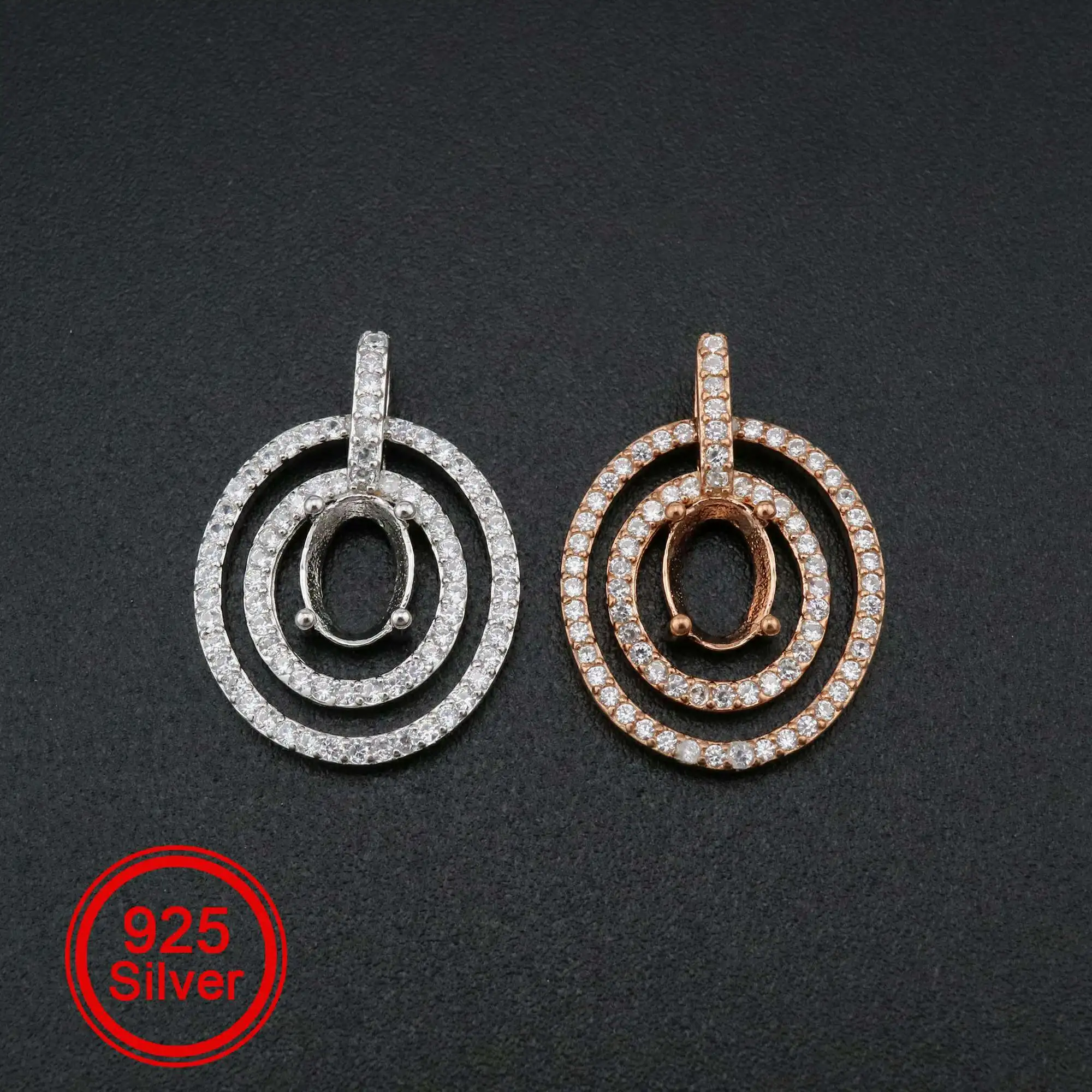 

1Pcs 5x7MM Oval Prong Pendant Settings Satellite Pave Rose Gold Plated Solid 925 Sterling Silver Charm Bezel Tray 1421140