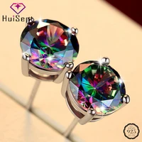 huisept earrings 925 silver jewelry square round colorful topaz gemstone stud earrings fashion ornament for man women wedding