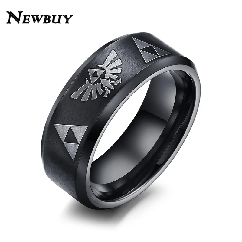 Fashion Men Punk Jewelry 8mm Wide Stainless Steel Black Ring Cool Men Zelda Ring anillos hombre